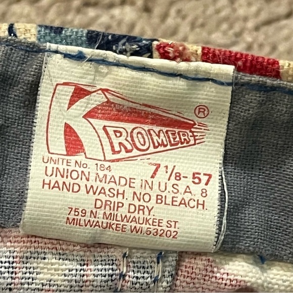 Vintage Kromer Welding Hat Cap USA Flag Stars and Stripes Union Tag Size 7 1/8 - Picture 2 of 6